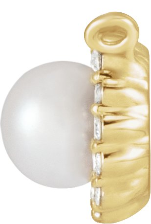 14K Yellow Gold Cultured White Akoya Pearl .06 CTW Natural Diamond Halo-Style Necklace Center