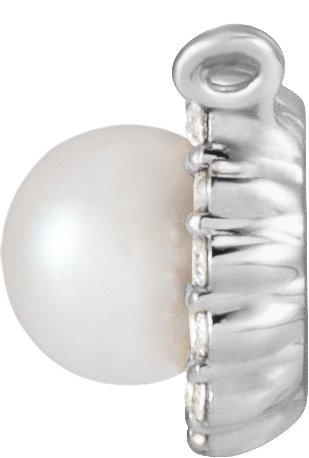 14K White Gold Cultured White Akoya Pearl .06 CTW Natural Diamond Halo-Style Necklace Center
