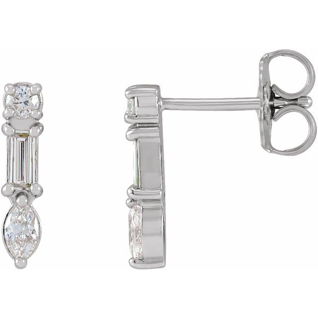14K White 1/4 CTW Natural Diamond Multi-Shape Bar Earrings