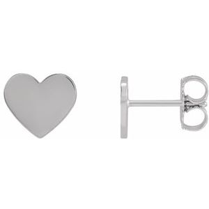 14K White 8 mm Engravable Heart Earrings