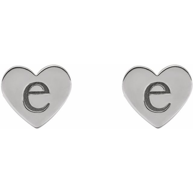 14K White 8 mm Engravable Heart Earrings