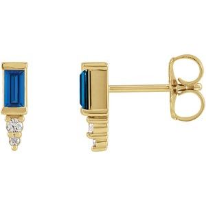 14K Yellow Natural Blue Sapphire & .03 CTW Natural Diamond Bar Earrings