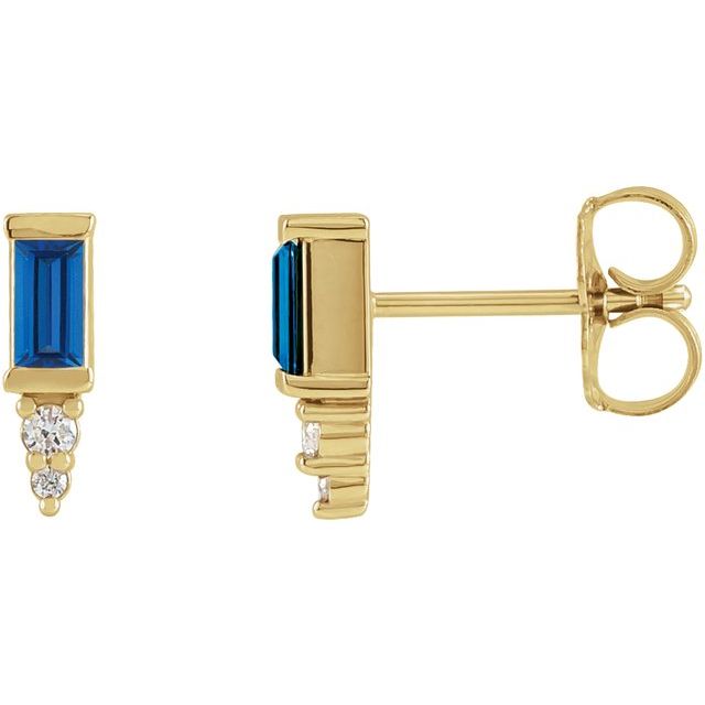 14K Yellow Natural Blue Sapphire & .03 CTW Natural Diamond Bar Earrings