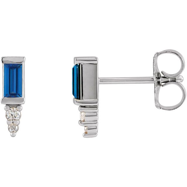 14K White Natural Blue Sapphire & .03 CTW Natural Diamond Bar Earrings