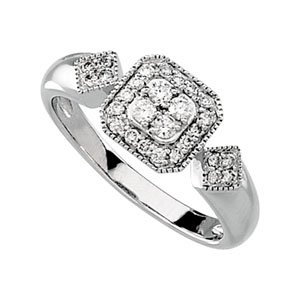 14K White 1/3 CTW Diamond Cluster Ring Size 7