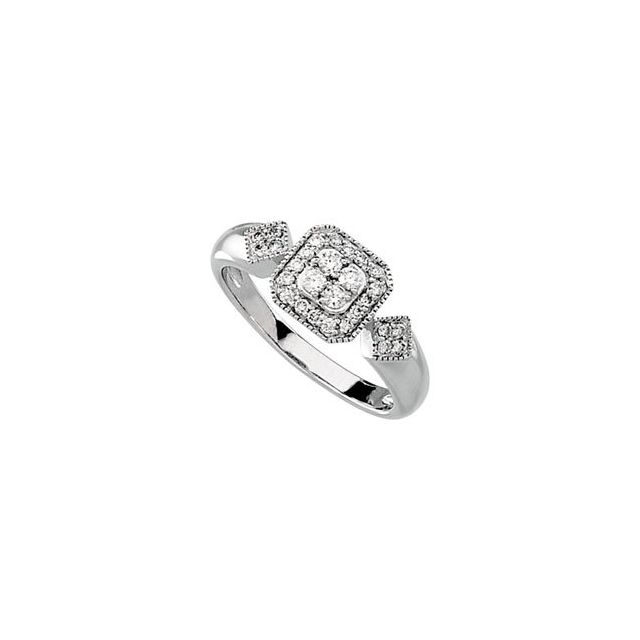 14K White 1/3 CTW Diamond Cluster Ring Size 7