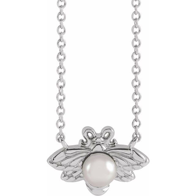 Sterling Silver Cultured White Akoya Pearl Bee 16