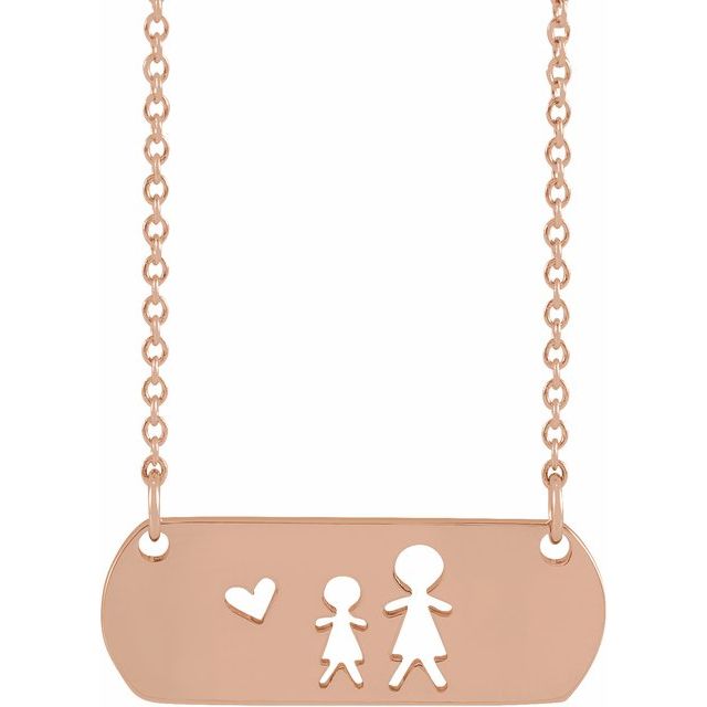 14K Rose Mother & Daughter Stick Figure Family 18" Necklace