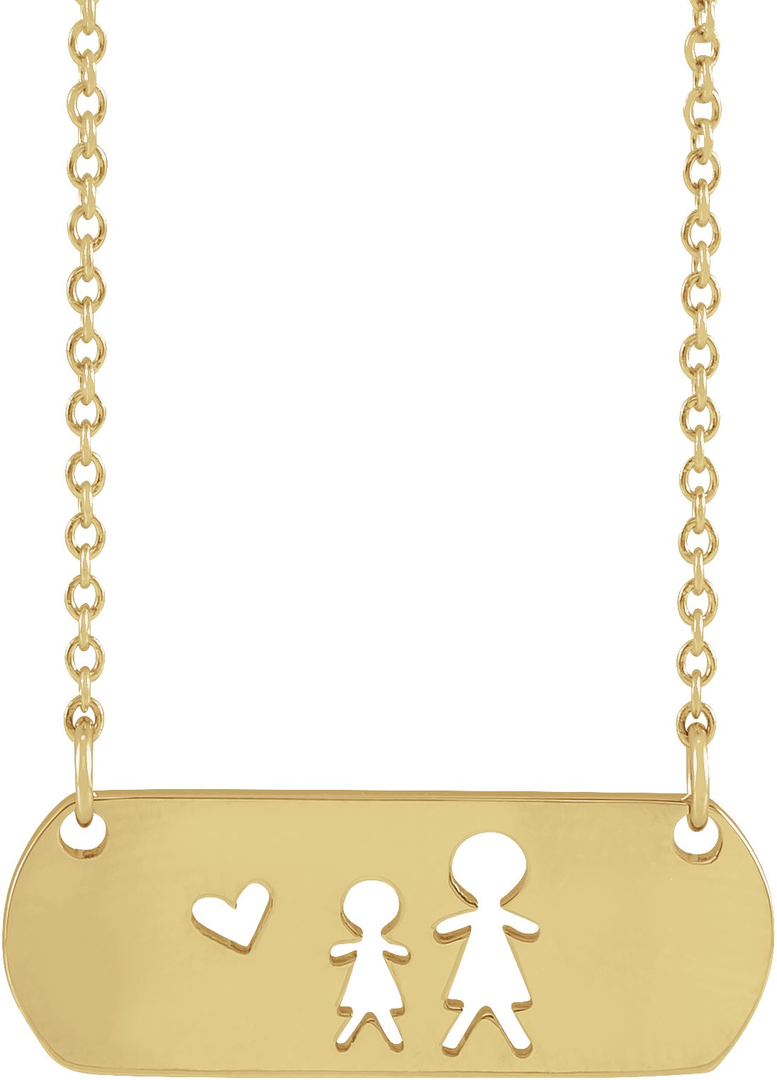 14K Yellow Mother & Daughter Stick Figure Family 18" Necklace