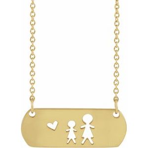 14K Yellow Mother & Daughter Stick Figure Family 18" Necklace