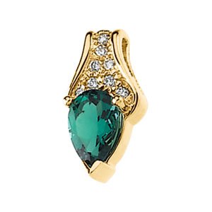 Chatham Created Emerald and Diamond Pendant 9 x 6mm .13 CTW Ref 102134