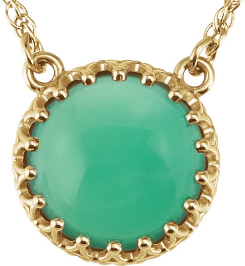 14K Yellow 10 mm Natural Green Chrysoprase Crown 18" Necklace