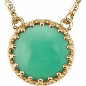 14K Yellow 10 mm Natural Green Chrysoprase Crown 18" Necklace