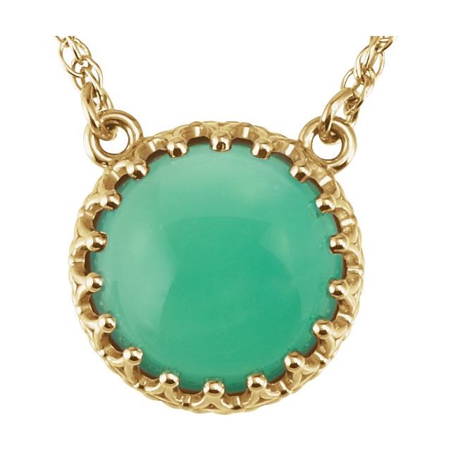 14K Yellow 10 mm Natural Chrysoprase Crown 18 Necklace