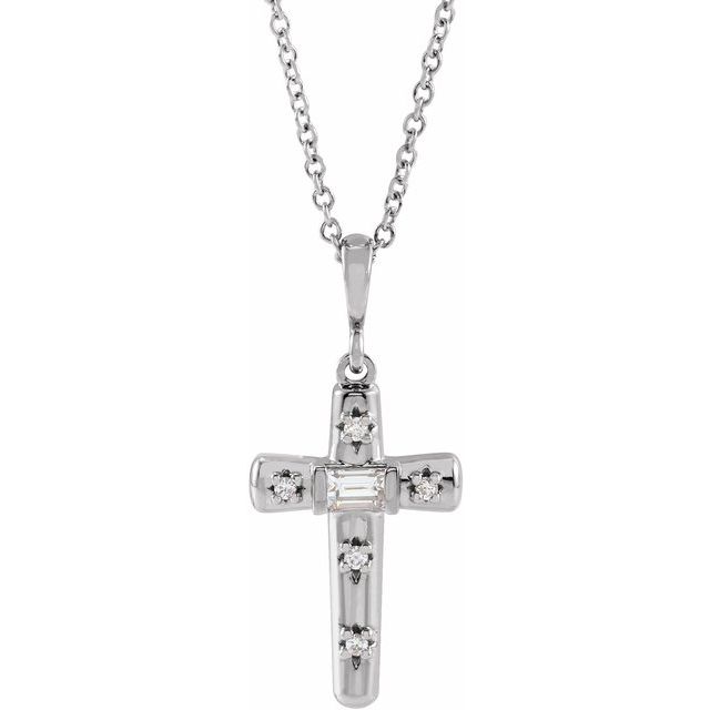 Sterling Silver 1/8 CTW Natural Diamond Cross 18