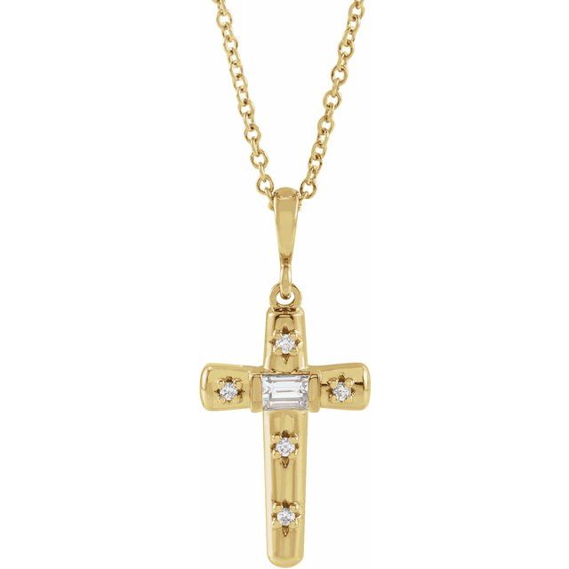 14K Yellow 1/8 CTW Natural Diamond Cross 18" Necklace