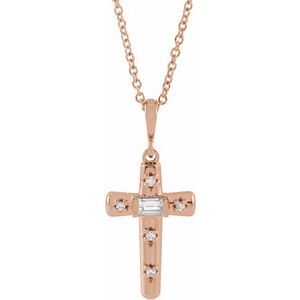 14K Rose 1/8 CTW Natural Diamond Cross 18" Necklace