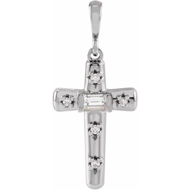 Sterling Silver 1/8 CTW Natural Diamond Cross Pendant