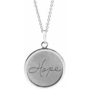 14K White Hope Engraved Disc 16-18" Necklace