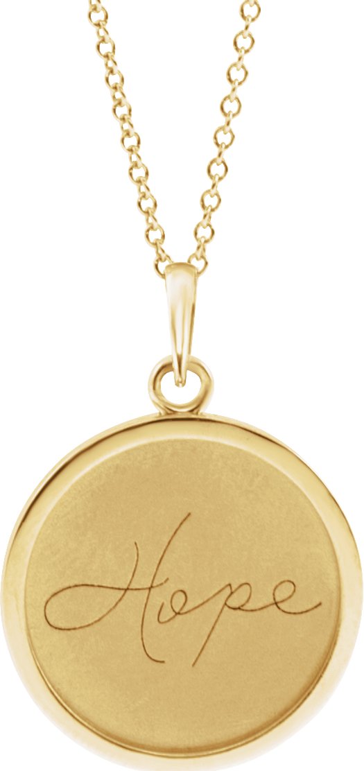 14K Yellow Hope Engraved Disc 16-18" Necklace