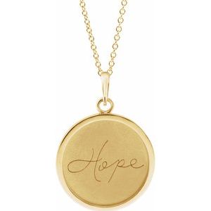 14K Yellow Hope Engraved Disc 16-18" Necklace