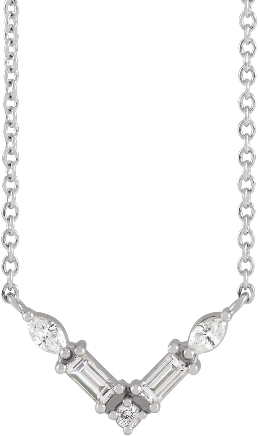 14K White 1/6 CTW Natural Diamond V 18" Necklace