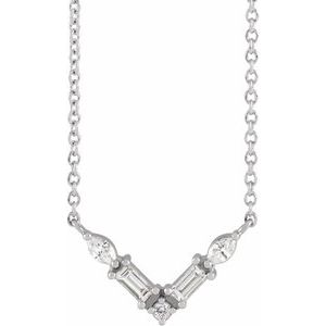 14K White 1/6 CTW Natural Diamond V 18" Necklace