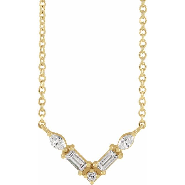 14K Yellow 1/6 CTW Natural Diamond V 18 Necklace