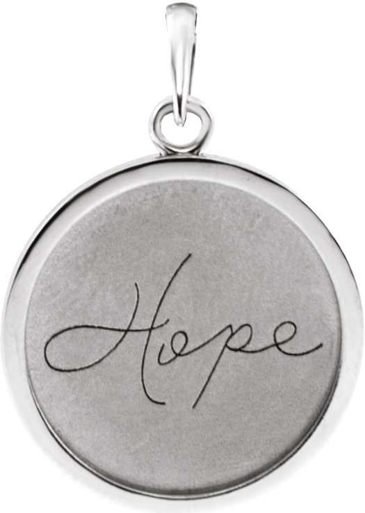 14K White Hope Engraved 18 mm Disc Pendant