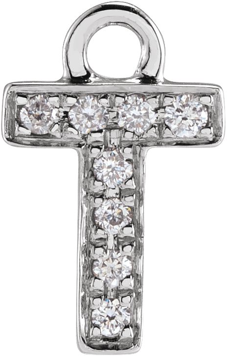 14K White .03 CTW Natural Diamond Initial T Dangle