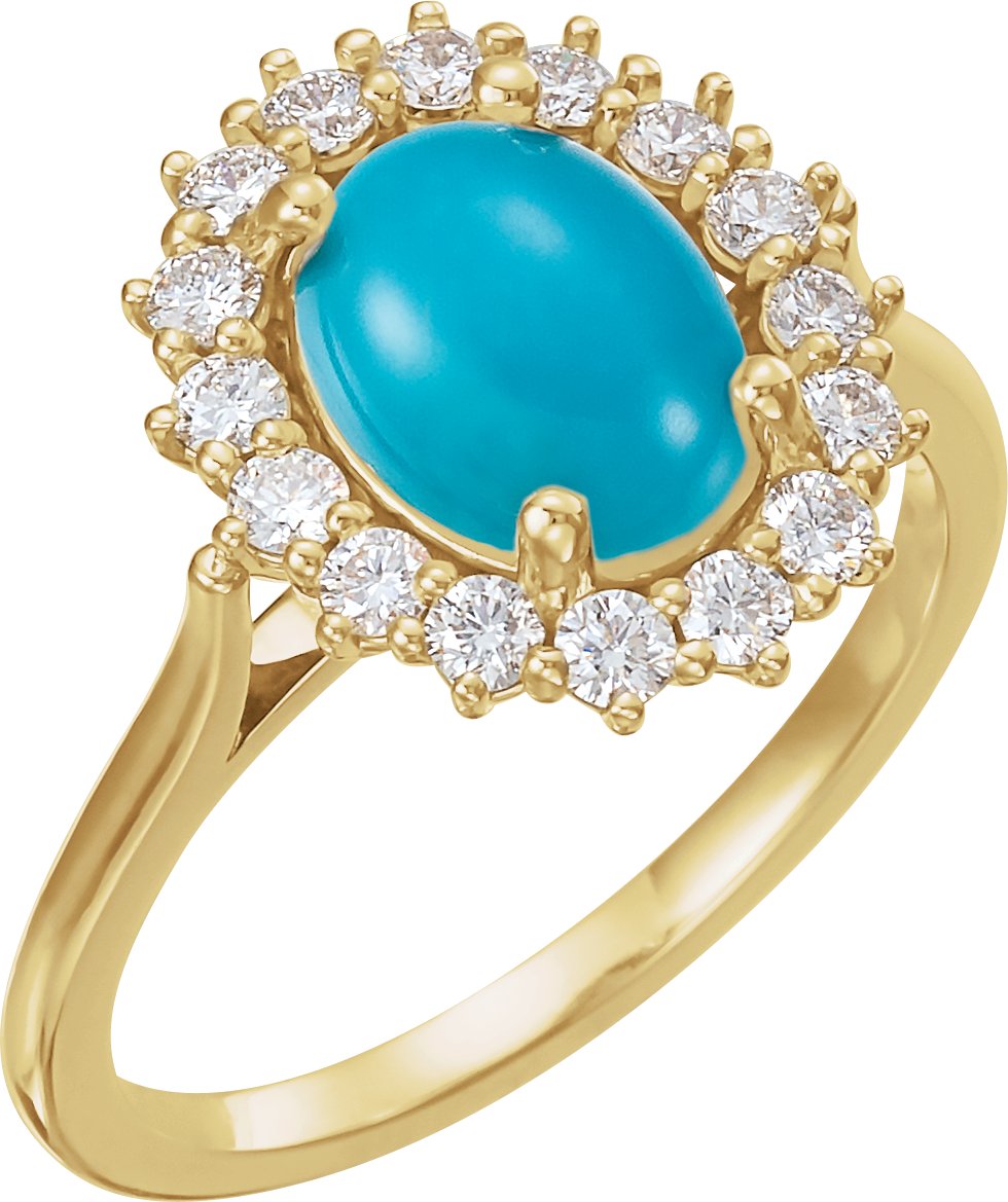 14K Yellow Natural Turquoise & 1/2 CTW Natural Diamond Ring