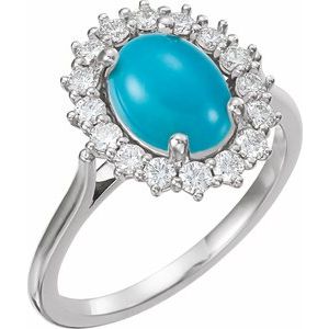 14K White Turquoise & 3/8 CTW Diamond Ring