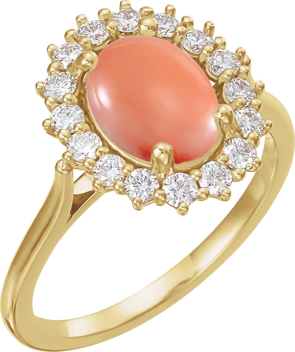 14K Yellow Pink Coral and .375 CTW Diamond Ring Ref 15398960