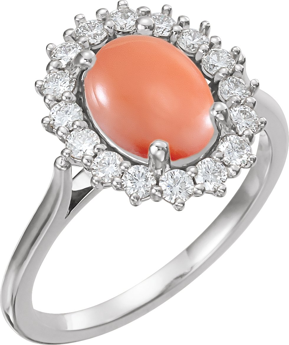 Platinum Pink Coral and .375 CTW Diamond Ring Ref 15398966