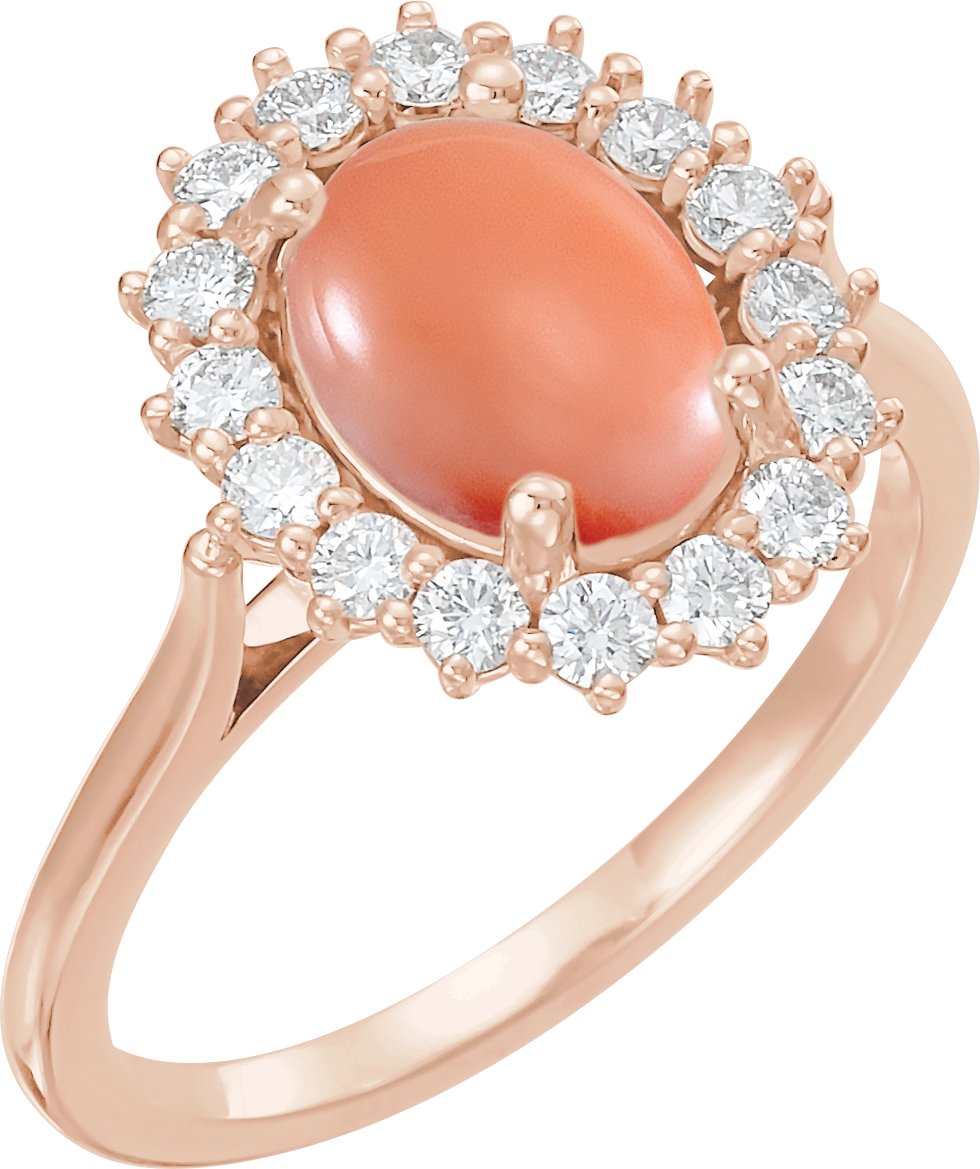 14K Rose Pink Coral and .375 CTW Diamond Ring Ref 15398986