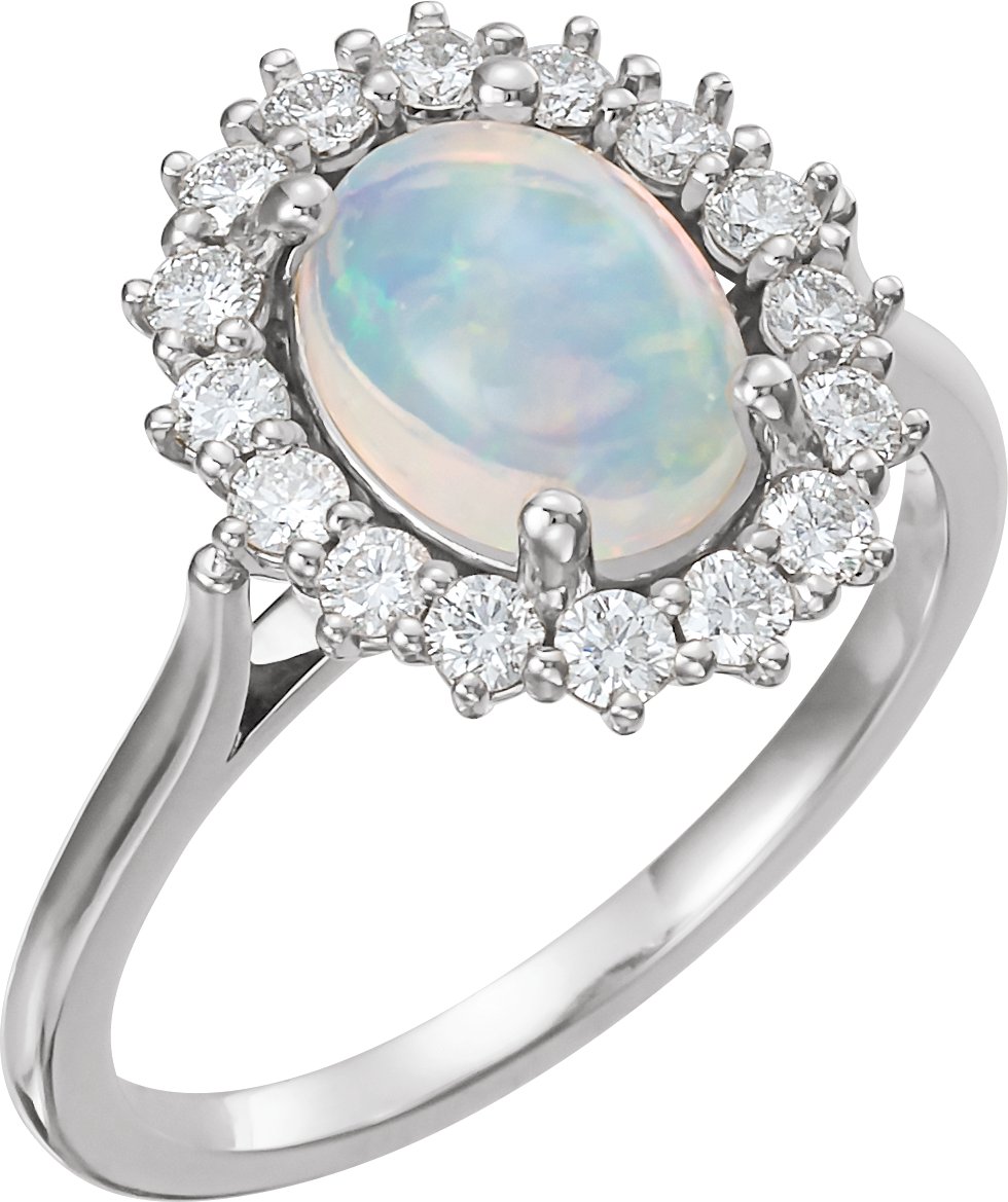 Sterling Silver Ethiopian Opal and .375 CTW Diamond Ring Ref 15398993