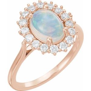 14K Rose Natural White Ethiopian Opal & 3/8 CTW Natural Diamond Ring