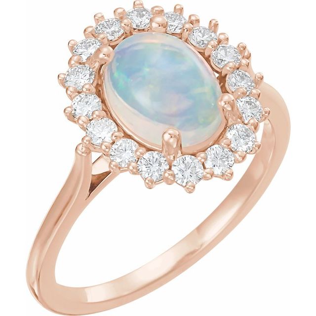 14K Rose Natural White Ethiopian Opal & 3/8 CTW Natural Diamond Ring