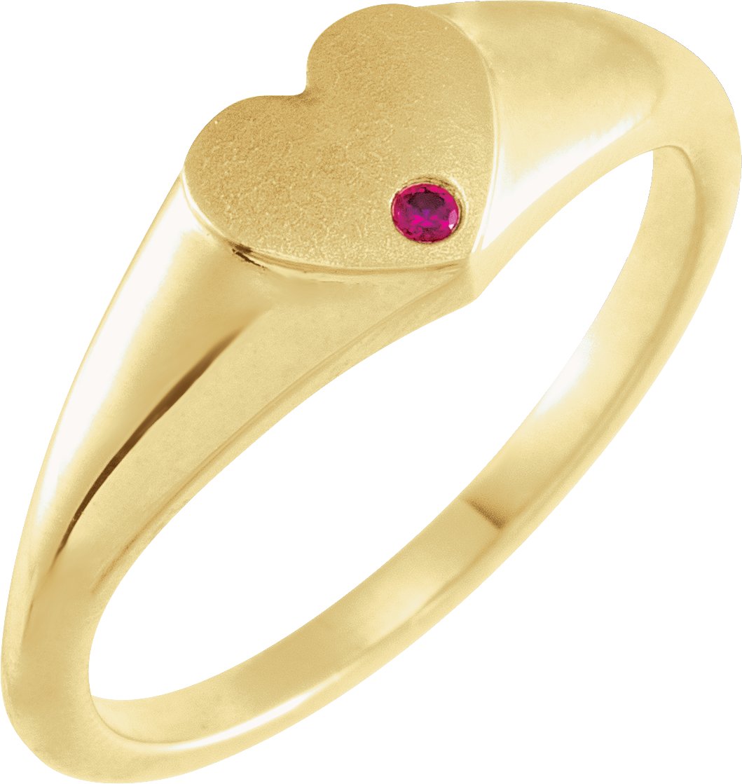 14K Yellow Natural Ruby Heart Signet Ring