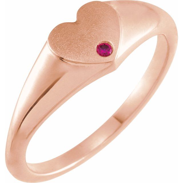 14K Rose Natural Ruby Heart Signet Ring