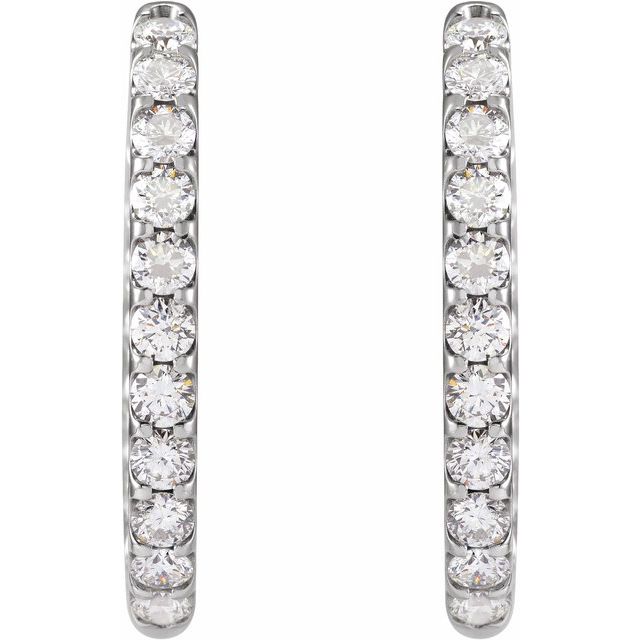 14K White 3 CTW Diamond Inside-Outside Hinged 28.3 mm Hoop Earrings