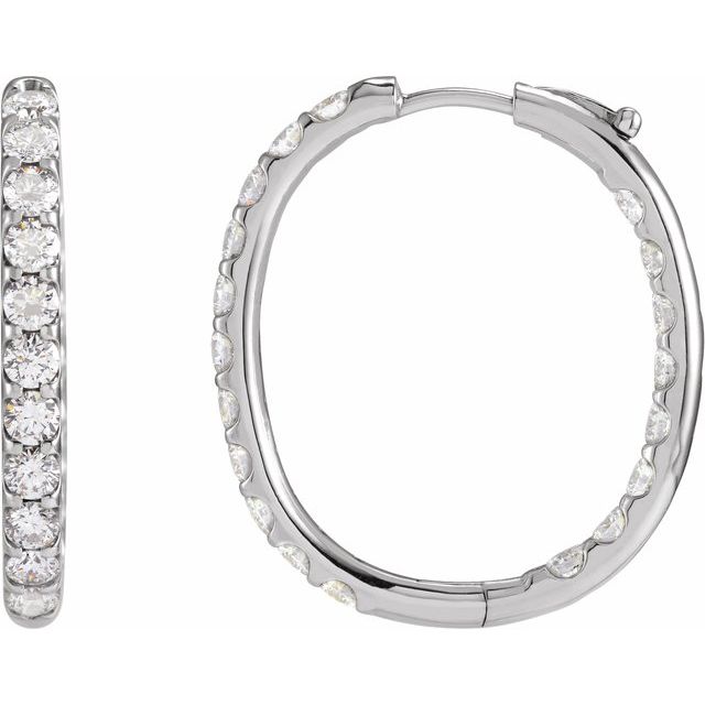 14K White 28.3 mm 3 CTW Natural Diamond Inside-Outside Hinged Hoop Earrings
