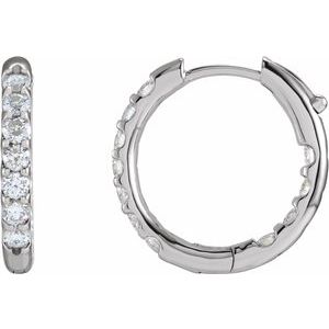 14K White 1 1/8 CTW Natural Diamond Inside-Outside Hinged 18.5 mm Hoop Earrings