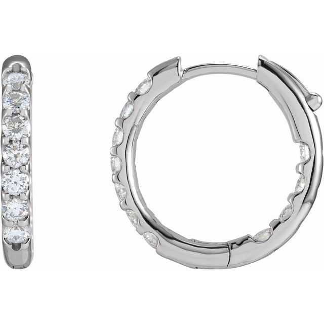 14K White 1 1/8 CTW Diamond Inside-Outside Hinged 18.5 mm Hoop Earrings