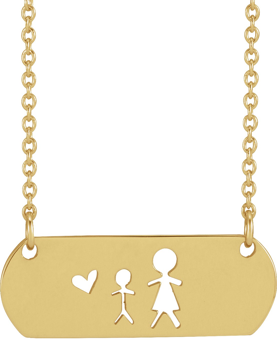 14K Yellow Mother & Son Stick Figure Family 18" Necklace