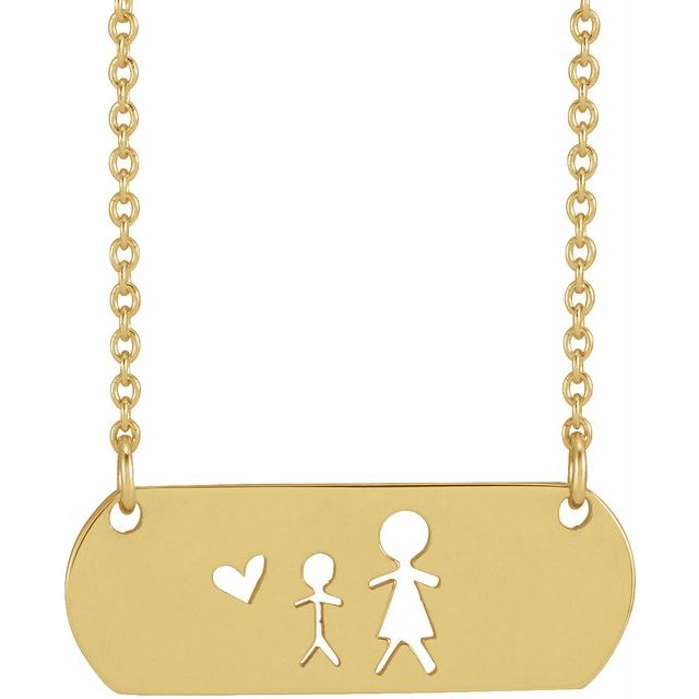 14K Yellow Mother & Son Stick Figure Family 18" Necklace