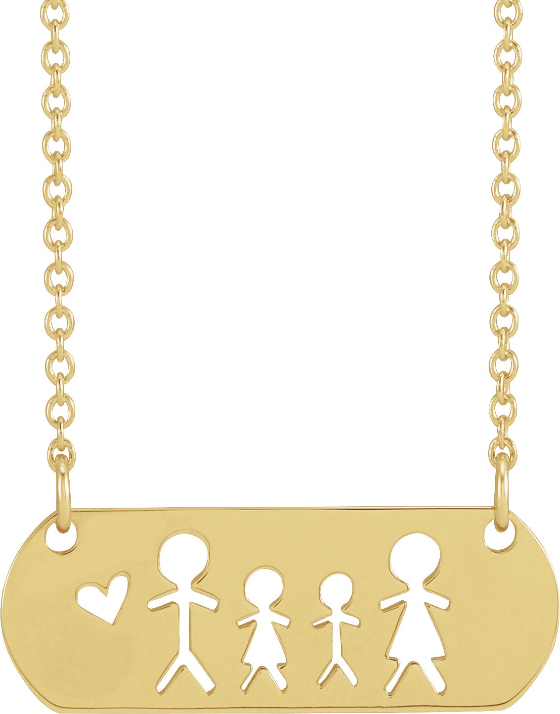 14K Yellow Father, Daughter, Son, & Mother Stick Figure Family 18" Necklace