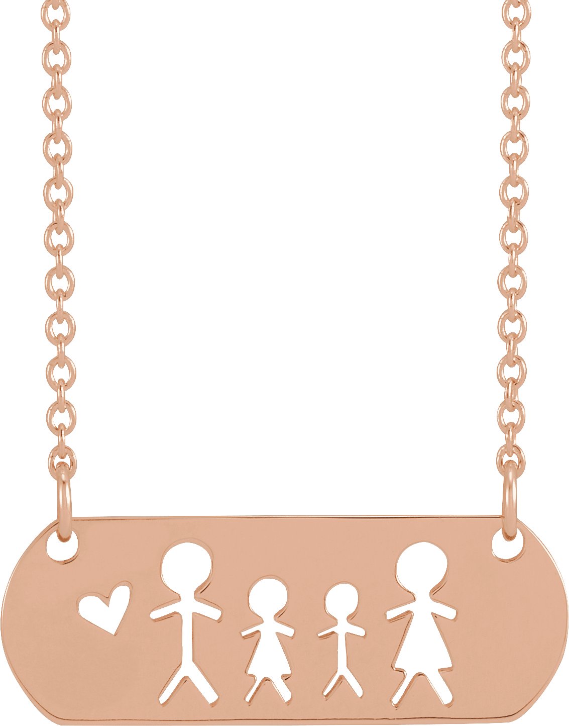 14K Rose Father, Daughter, Son, & Mother Stick Figure Family 18" Necklace