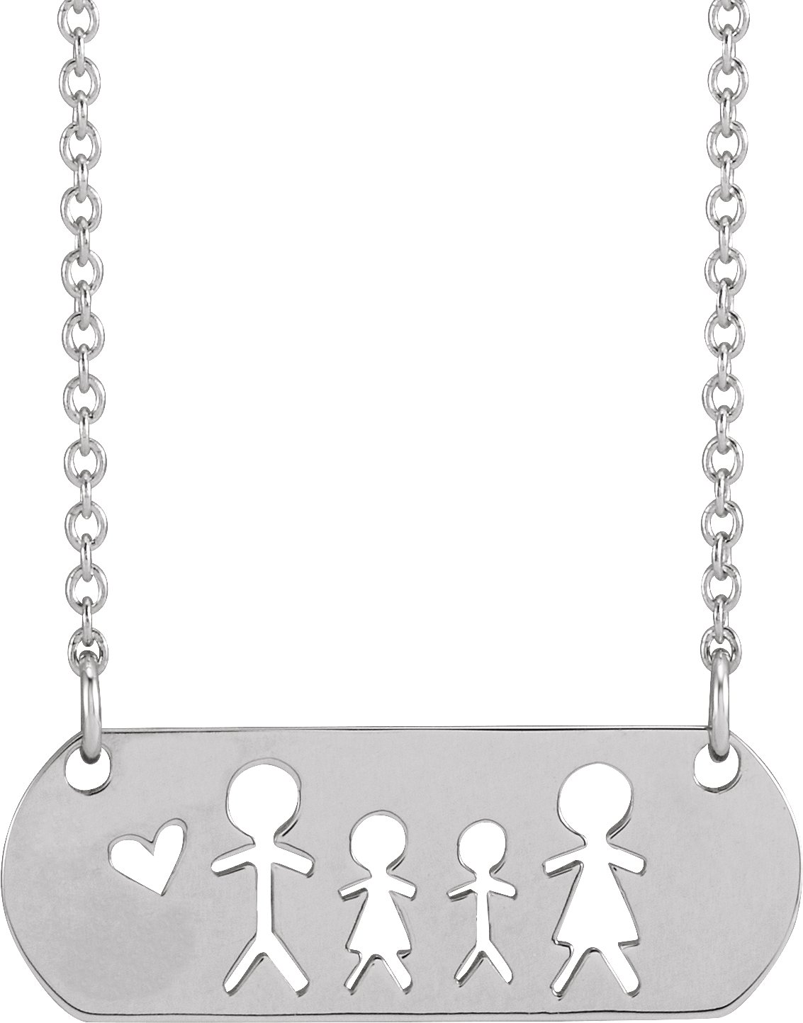 14K White Father, Daughter, Son, & Mother Stick Figure Family 18" Necklace