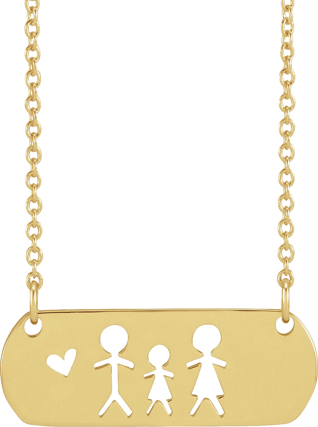 14K Yellow Father, Daughter, & Mother Stick Figure Family 18" Necklace